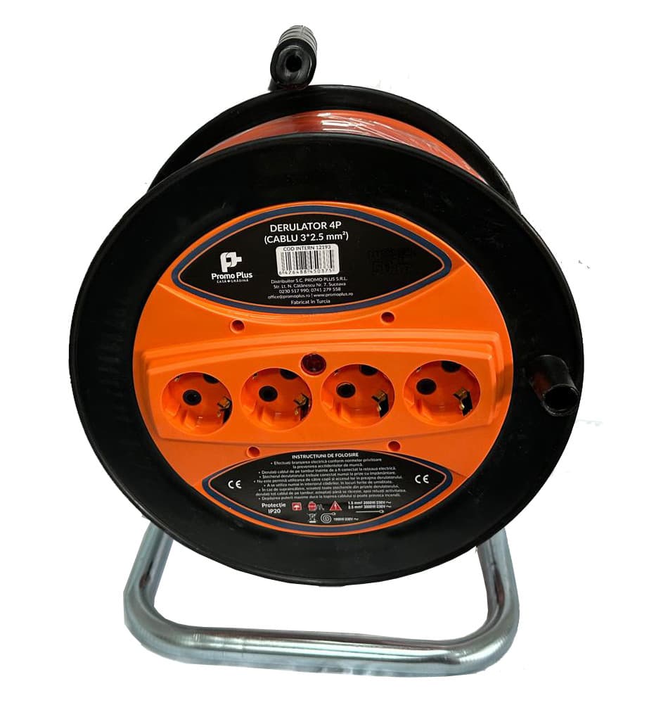 Derulator cu 4 prize / cablu 3x2,5 / IP 20 / 20m